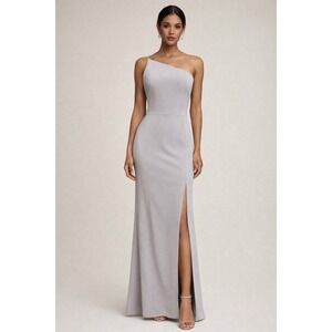 Amsale Sloan One Shoulder Crepe Gown Stone Formal Bridesmaid Dress Size 8